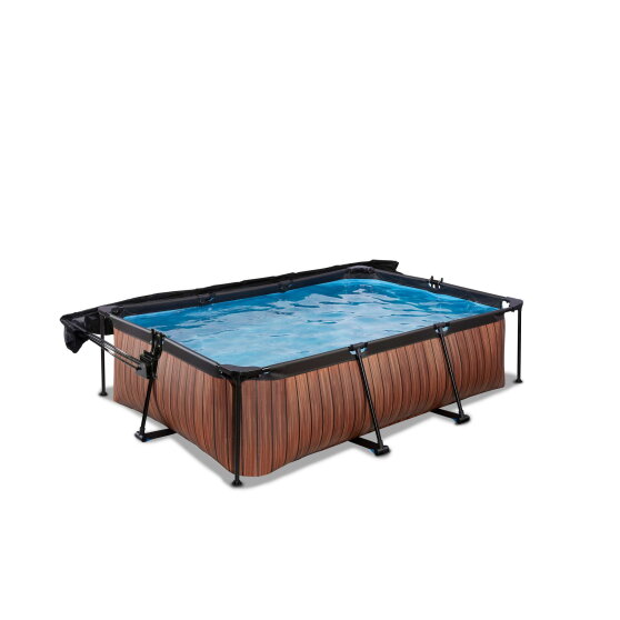 Piscine EXIT Wood 220x150x65cm avec pompe filtrante et voile d'ombrage - marron