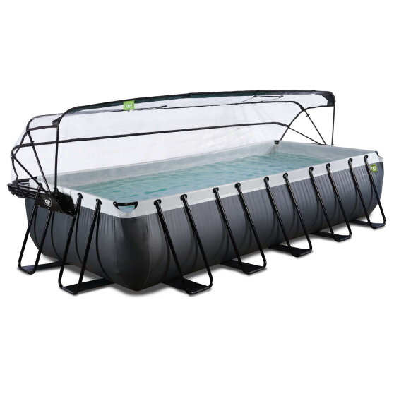 Piscine EXIT Black Leather 540x250x100cm avec pompe filtrante &agrave; sable et d&ocirc;me et pompe &agrave; chaleur - noir