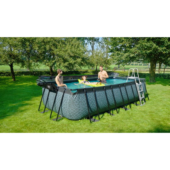 Piscine EXIT Stone 540x250x122cm avec pompe filtrante &agrave; sable et d&ocirc;me - grise