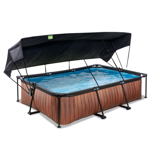 Piscine EXIT Wood 300x200x65cm avec pompe filtrante et voile d'ombrage - marron