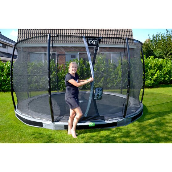 Trampoline enterré EXIT Elegant Premium ø366cm avec filet de sécurité Deluxe - gris