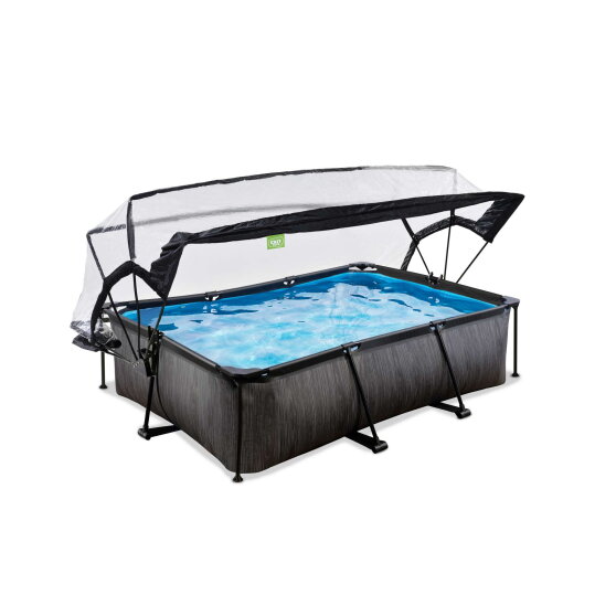 Piscine EXIT Black Wood 220x150x65cm avec pompe filtrante et d&ocirc;me - noir