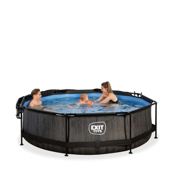 Piscine EXIT Black Wood &oslash;300x76cm avec pompe filtrante et voile d'ombrage - noir