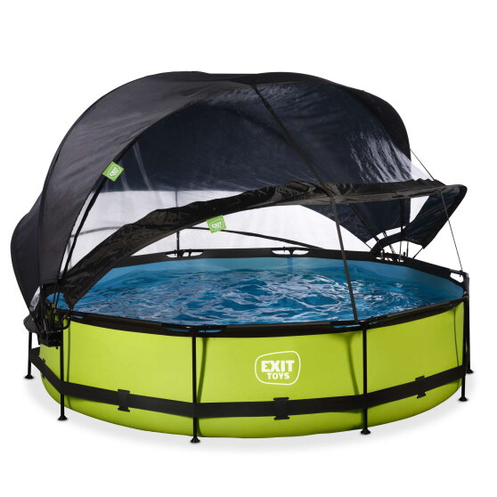 Piscine EXIT Lime &oslash;360x76cm avec pompe filtrante et d&ocirc;me et voile d'ombrage - vert