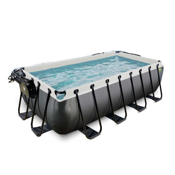 Piscine EXIT Black Leather 400x200x100cm avec pompe filtrante &agrave; sable et d&ocirc;me - noir