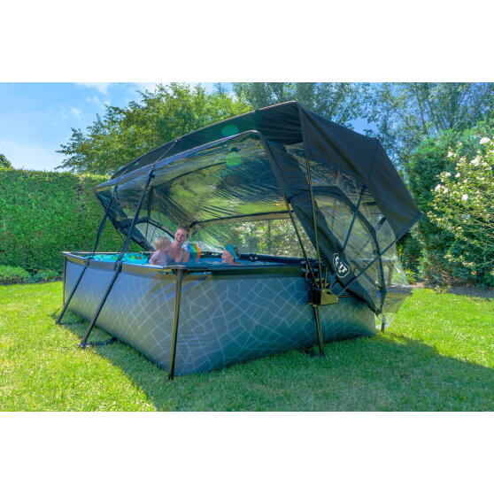 Piscine EXIT Black Wood 300x200x65cm avec pompe filtrante et dôme et voile d'ombrage - noir