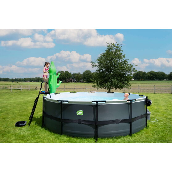 Piscine EXIT Stone &oslash;450x122cm avec pompe filtrante - grise