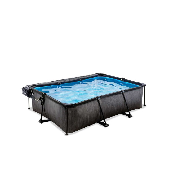 Piscine EXIT Black Wood 220x150x65cm avec pompe filtrante et dôme - noir