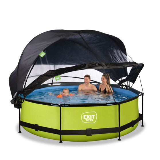 Piscine EXIT Lime &oslash;300x76cm avec pompe filtrante et d&ocirc;me et voile d'ombrage - vert