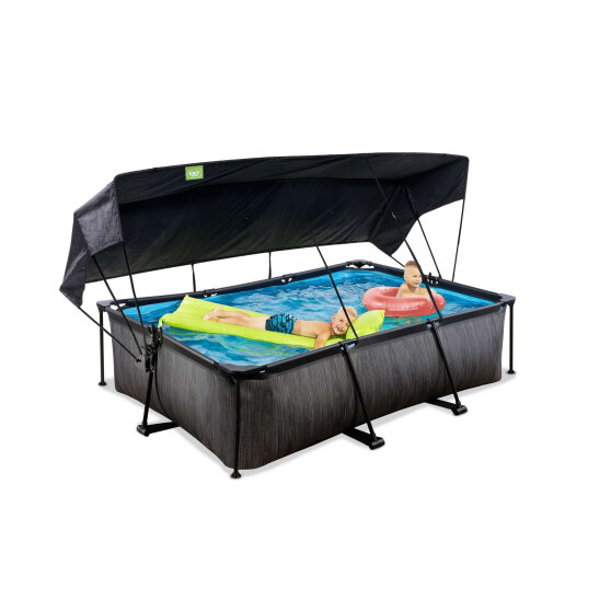 Piscine EXIT Black Wood 220x150x65cm avec pompe filtrante et voile d'ombrage - noir