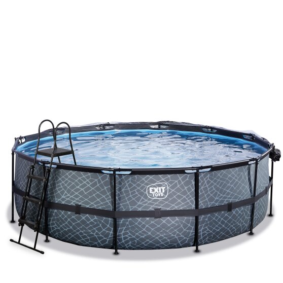 Piscine EXIT Stone ø450x122cm avec pompe filtrante à sable et dôme - grise