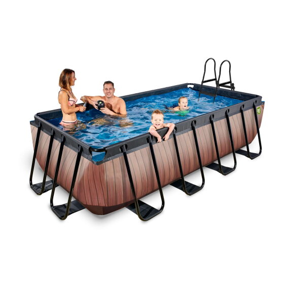 Piscine EXIT Wood 400x200x100cm avec pompe filtrante &agrave; sable - marron
