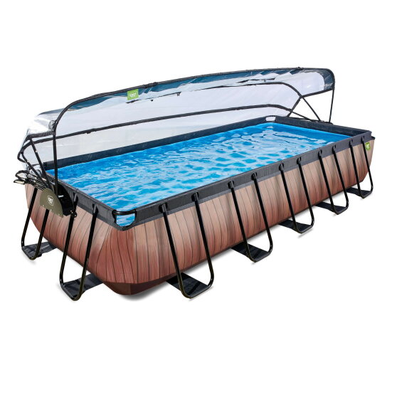 Piscine EXIT Wood 540x250x100cm avec pompe filtrante &agrave; sable et d&ocirc;me - marron