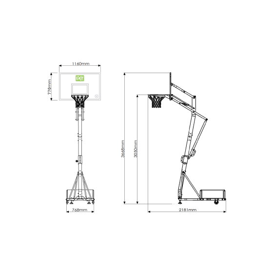 Panneau de basket mobile &agrave; roulettes avec cercle dunk EXIT Galaxy - vert/noir