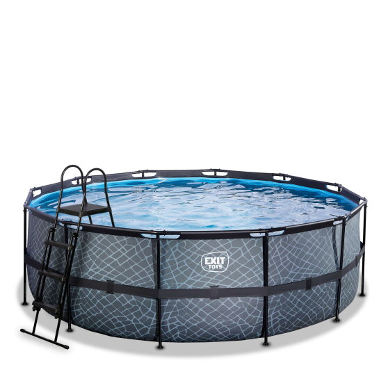 Piscine EXIT Stone ø427x122cm avec pompe filtrante à sable - grise