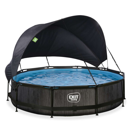 Piscine EXIT Black Wood &oslash;360x76cm avec pompe filtrante et voile d'ombrage - noir