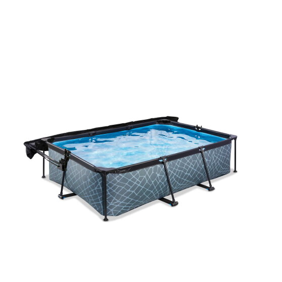 Piscine EXIT Stone 220x150x65cm avec pompe filtrante et voile d'ombrage - grise