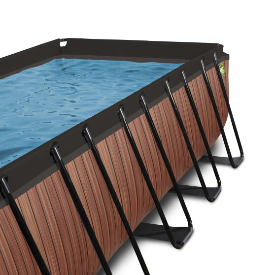 Piscine EXIT Wood 540x250x122cm avec pompe filtrante &agrave; sable et d&ocirc;me - marron