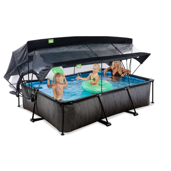 Piscine EXIT Black Wood 300x200x65cm avec pompe filtrante et dôme et voile d'ombrage - noir