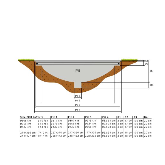 Trampoline EXIT InTerra groundlevel 244x427 cm avec filet de sécurité - gris