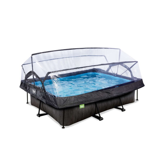 Piscine EXIT Black Wood 220x150x65cm avec pompe filtrante et d&ocirc;me - noir