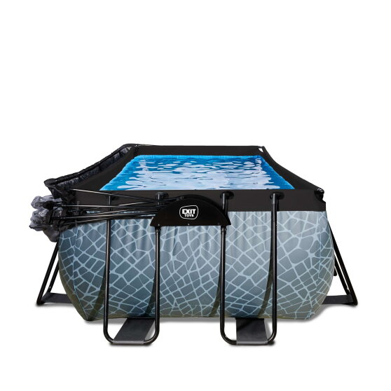 Piscine EXIT Stone 540x250x122cm avec pompe filtrante à sable et dôme et pompe à chaleur - grise