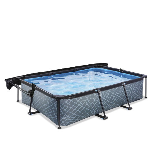 Piscine EXIT Stone 300x200x65cm avec pompe filtrante et voile d'ombrage - grise