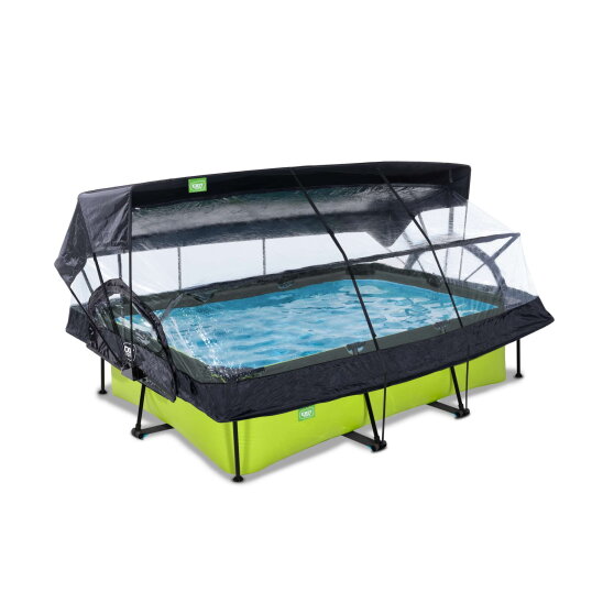 Piscine EXIT Lime 220x150x65cm avec pompe filtrante et d&ocirc;me et voile d'ombrage - vert
