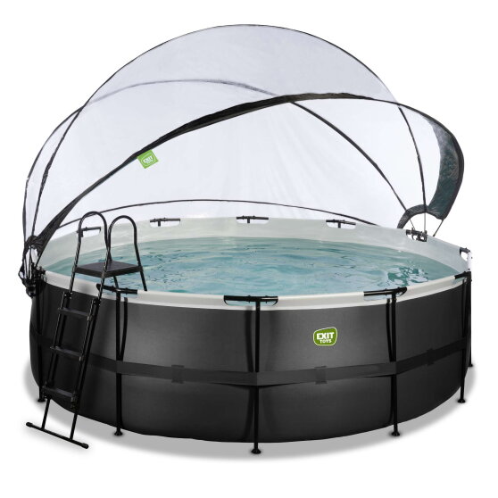 Piscine EXIT Black Leather &oslash;427x122cm avec pompe filtrante &agrave; sable et d&ocirc;me - noir