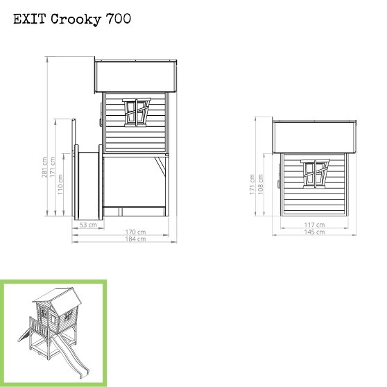 Cabane en bois EXIT Crooky 700 - gris-beige