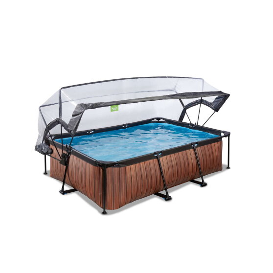Piscine EXIT Wood 220x150x65cm avec pompe filtrante et d&ocirc;me - marron