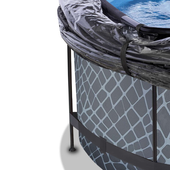 Piscine EXIT Stone ø360x122cm avec pompe filtrante à sable et dôme - grise