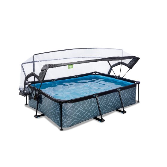 Piscine EXIT Stone 220x150x65cm avec pompe filtrante et dôme - grise