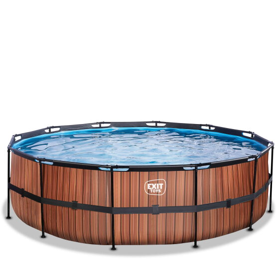 Piscine EXIT Wood ø488x122cm avec pompe filtrante - marron