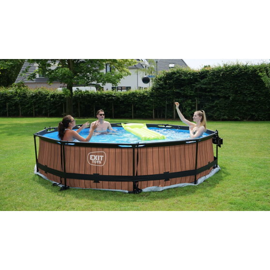 Piscine EXIT Black Wood ø360x76cm avec pompe filtrante - noir