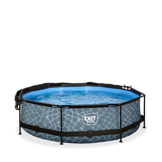 Piscine EXIT Stone &oslash;300x76cm avec pompe filtrante et voile d'ombrage - grise
