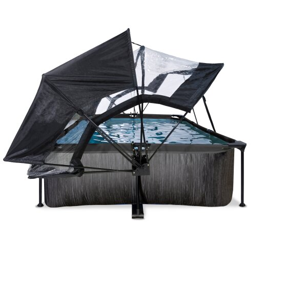 Piscine EXIT Black Wood 300x200x65cm avec pompe filtrante et dôme et voile d'ombrage - noir