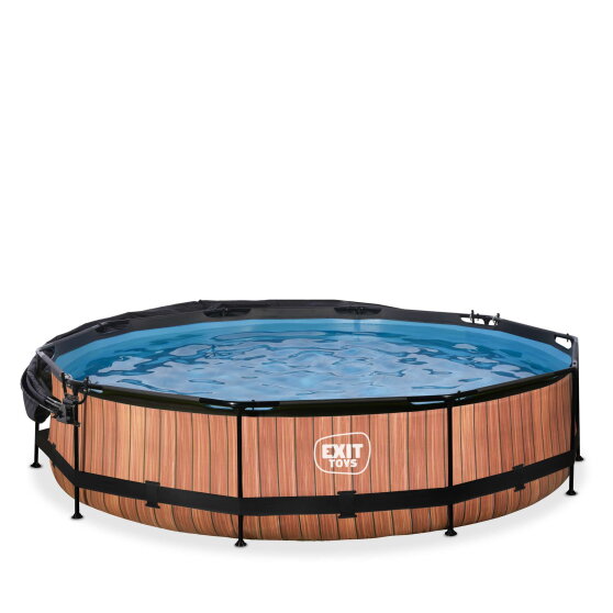 Piscine EXIT Wood &oslash;360x76cm avec pompe filtrante et voile d'ombrage - marron