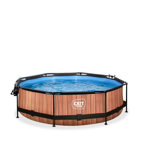 Piscine EXIT Wood ø300x76cm avec pompe filtrante et dôme - marron