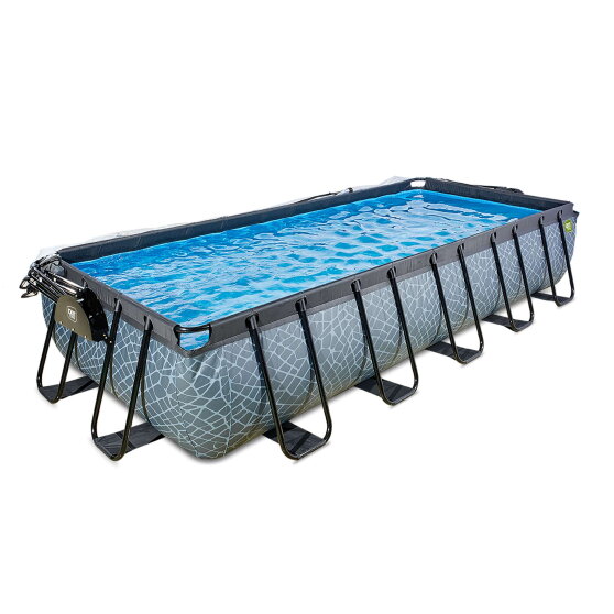 Piscine EXIT Stone 540x250x100cm avec pompe filtrante et d&ocirc;me - grise