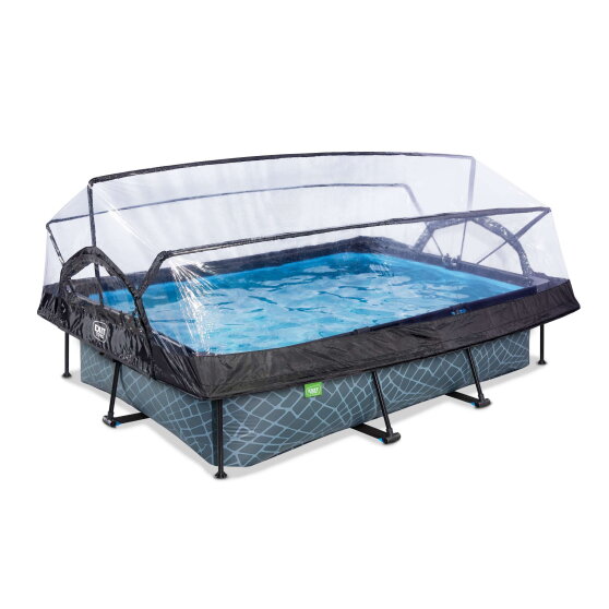 Piscine EXIT Stone 300x200x65cm avec pompe filtrante et d&ocirc;me - grise
