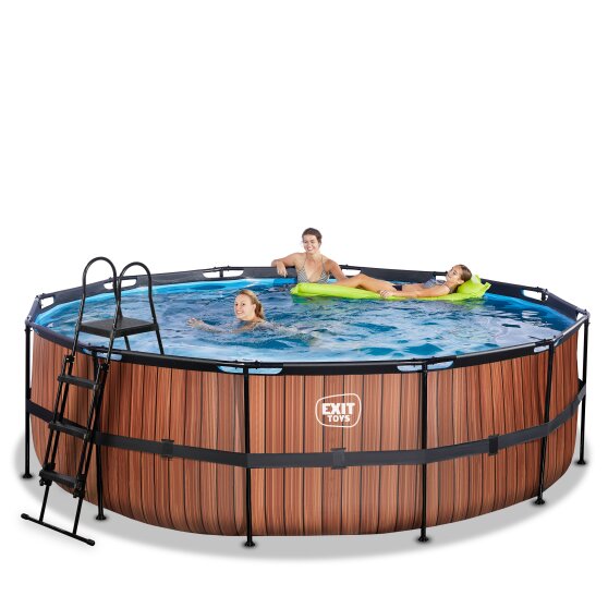 Piscine EXIT Wood ø450x122cm avec pompe filtrante à sable - marron