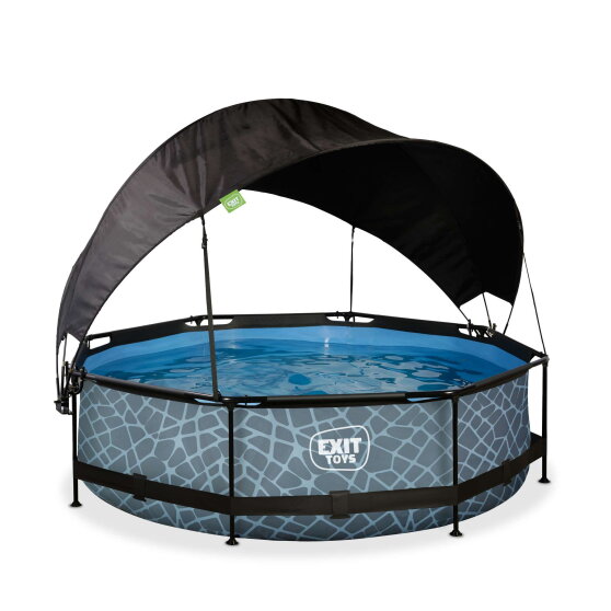 Piscine EXIT Stone &oslash;300x76cm avec pompe filtrante et voile d'ombrage - grise
