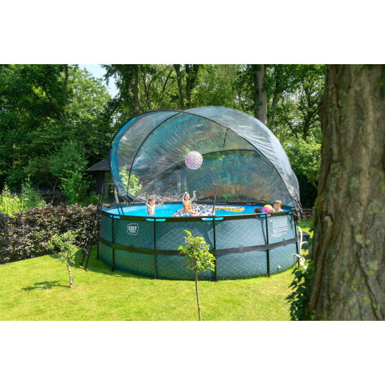 Piscine EXIT Stone ø488x122cm avec pompe filtrante à sable et dôme et pompe à chaleur - grise