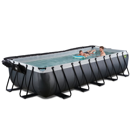 Piscine EXIT Black Leather 540x250x100cm avec pompe filtrante à sable et dôme - noir