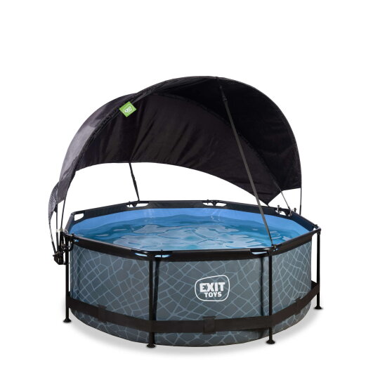 Piscine EXIT Stone ø244x76cm avec pompe filtrante et voile d'ombrage - grise
