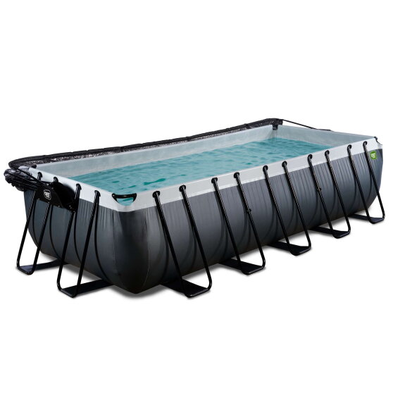 Piscine EXIT Black Leather 540x250x122cm avec pompe filtrante &agrave; sable et d&ocirc;me - noir