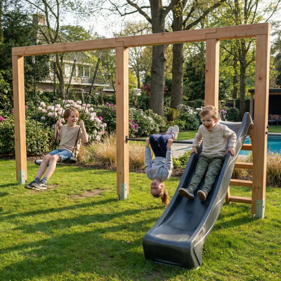 EXIT Linea Massiv 140 Balançoire double en bois avec barre fixe et toboggan