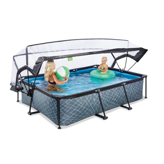 Piscine EXIT Stone 300x200x65cm avec pompe filtrante et d&ocirc;me - grise