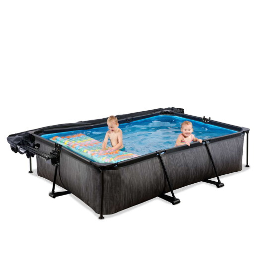 Piscine EXIT Black Wood 300x200x65cm avec pompe filtrante et d&ocirc;me et voile d'ombrage - noir